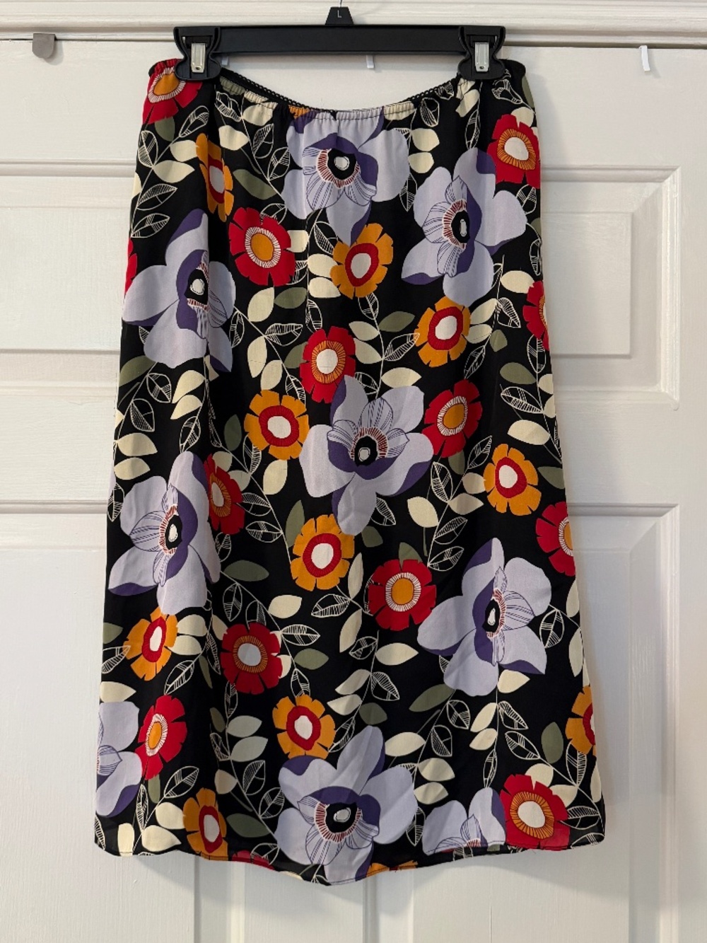 Vintage Josephine Chaus Silk Midi Skirt Women's 8 Floral Whimsigoth Black Multi